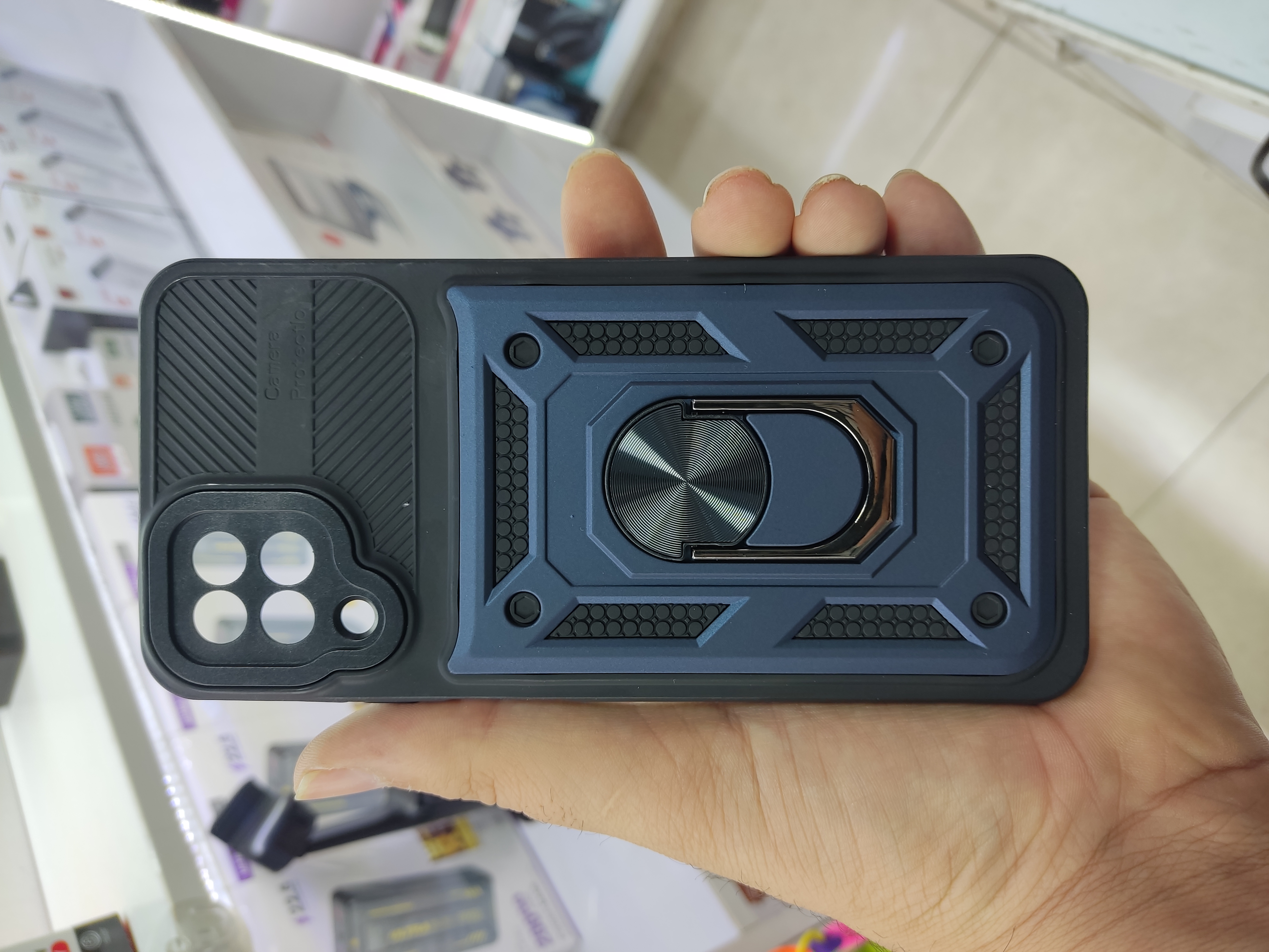 قاب بتمنی گوشی سامسونگ Galaxy A12 ضد ضربه هولدر دار | محافظ لنز دار | رنگ سرمه ای