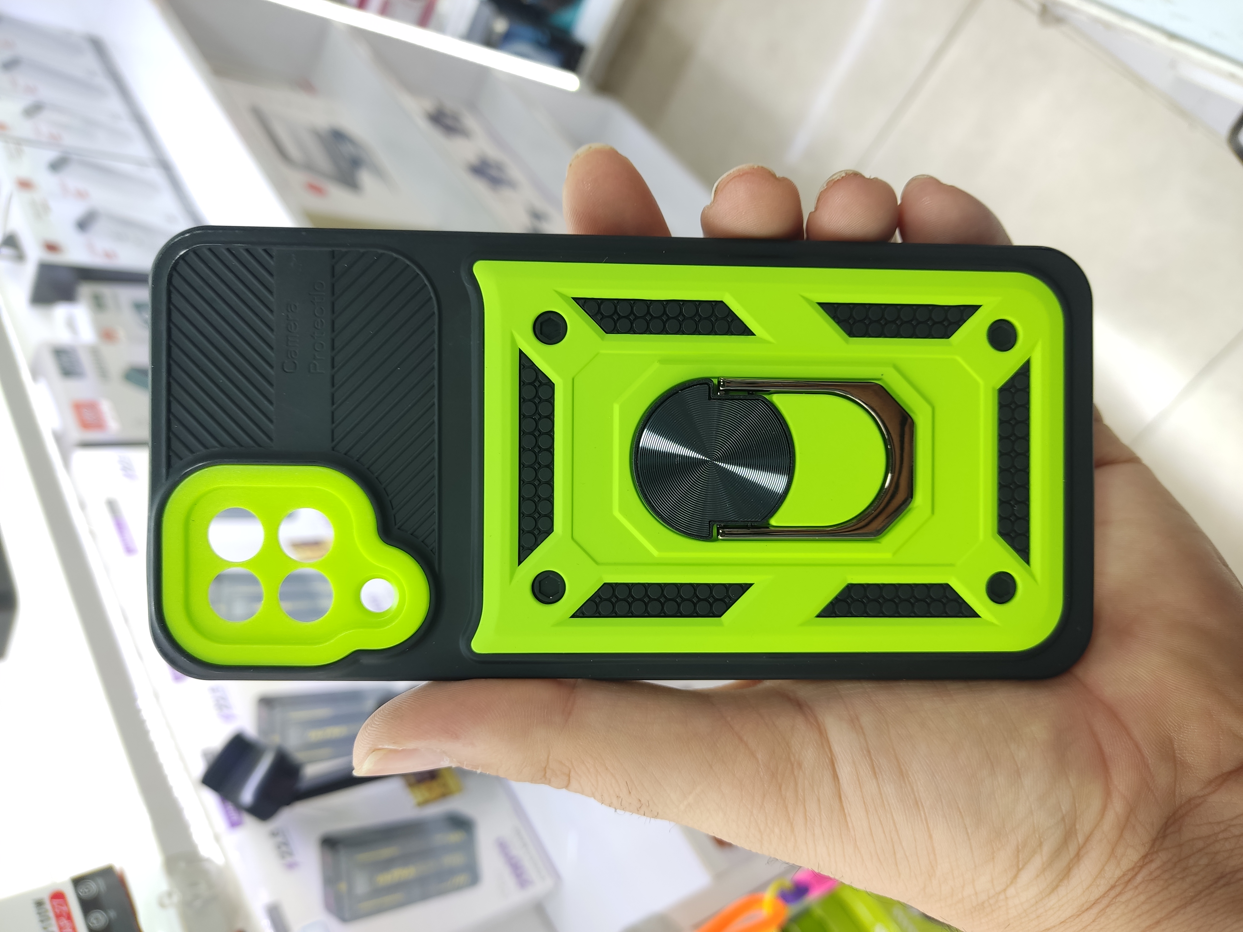 قاب بتمنی گوشی سامسونگ Galaxy A12 ضد ضربه هولدر دار | محافظ لنز دار | رنگ سبز روشن