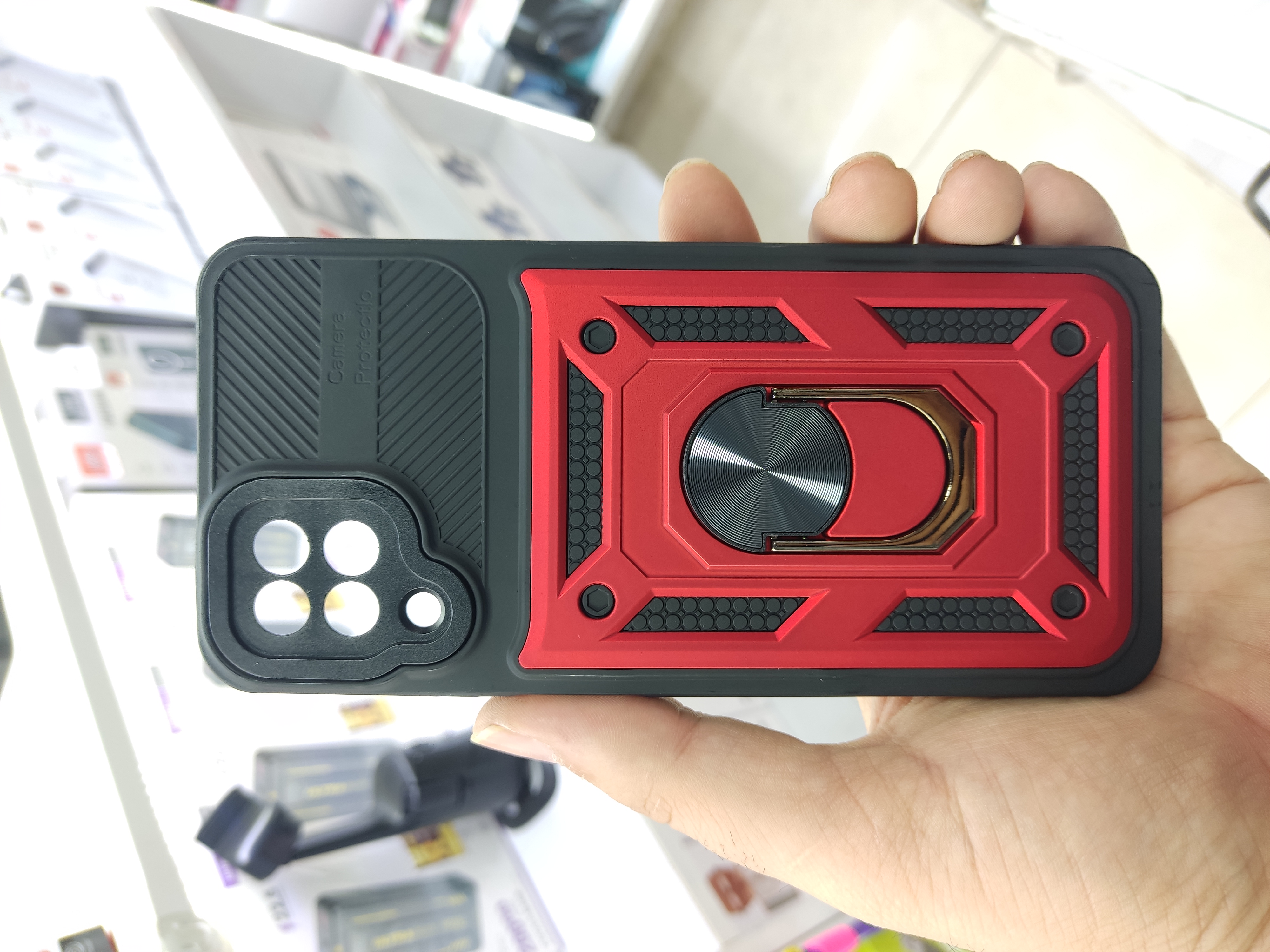 قاب بتمنی گوشی سامسونگ Galaxy A12 ضد ضربه هولدر دار | محافظ لنز دار | رنگ قرمز