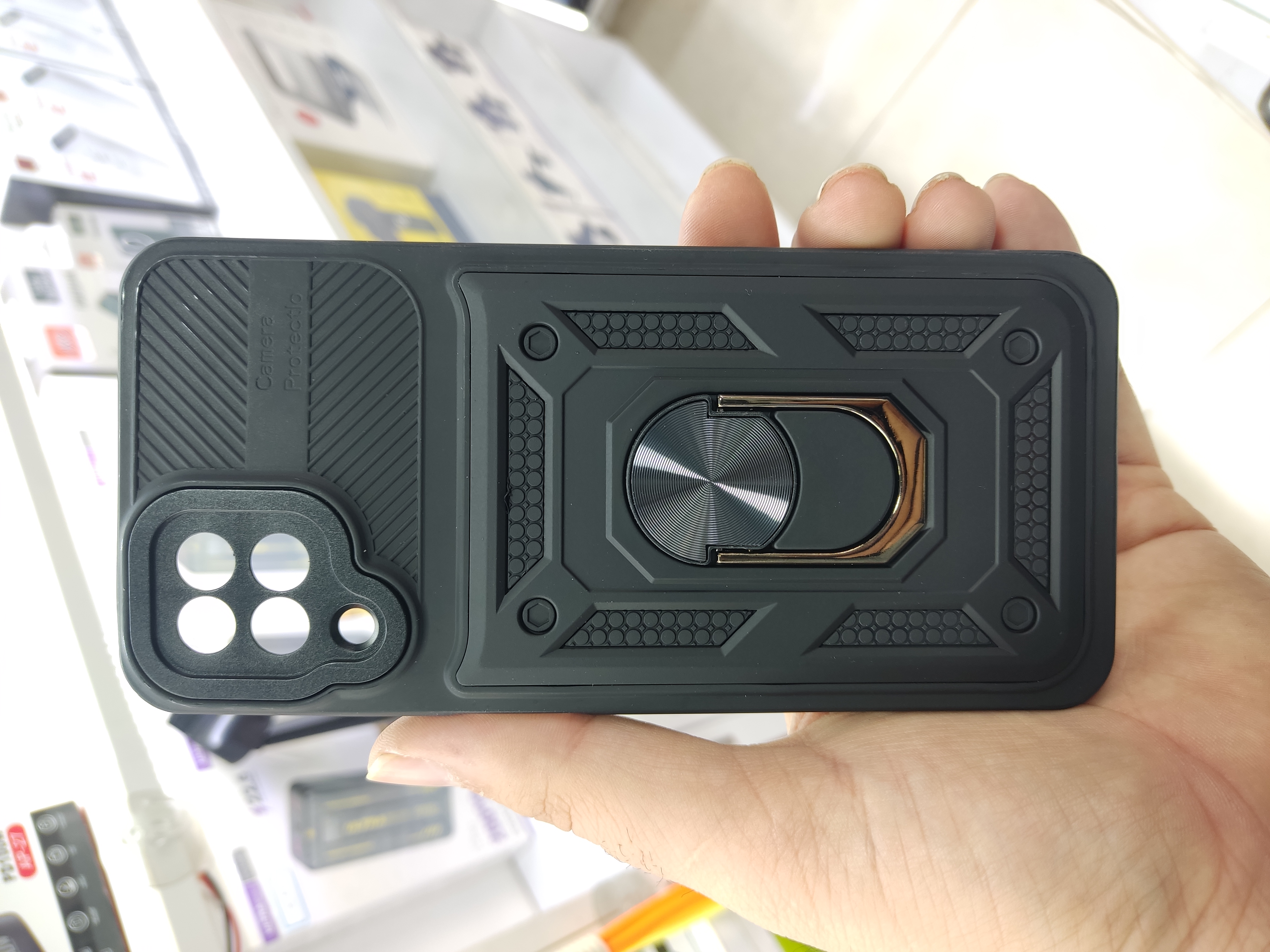 قاب بتمنی گوشی سامسونگ Galaxy A12 ضد ضربه هولدر دار | محافظ لنز دار | رنگ مشکی