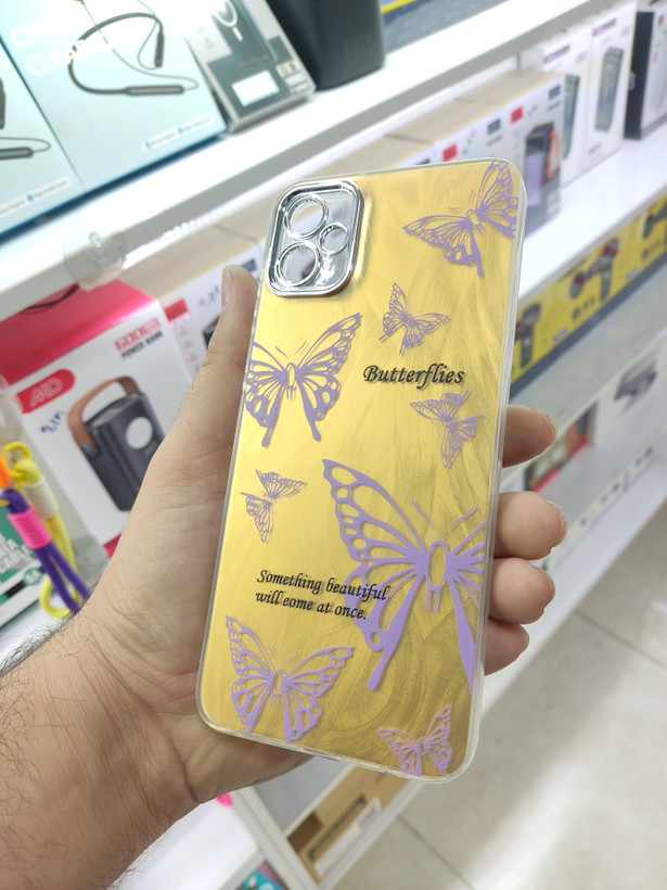 قاب فانتزی طرح پروانه رنگ بنفش طلایی دارای محافظ لنز برجسته گوشی Samsung A05