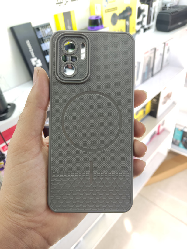 قاب شطرنجی طرح مگ سیف محافظ لنزدار Xiaomi Redmi Note 10 4G / Redmi Note 10S / Poco M5S - خاکستری