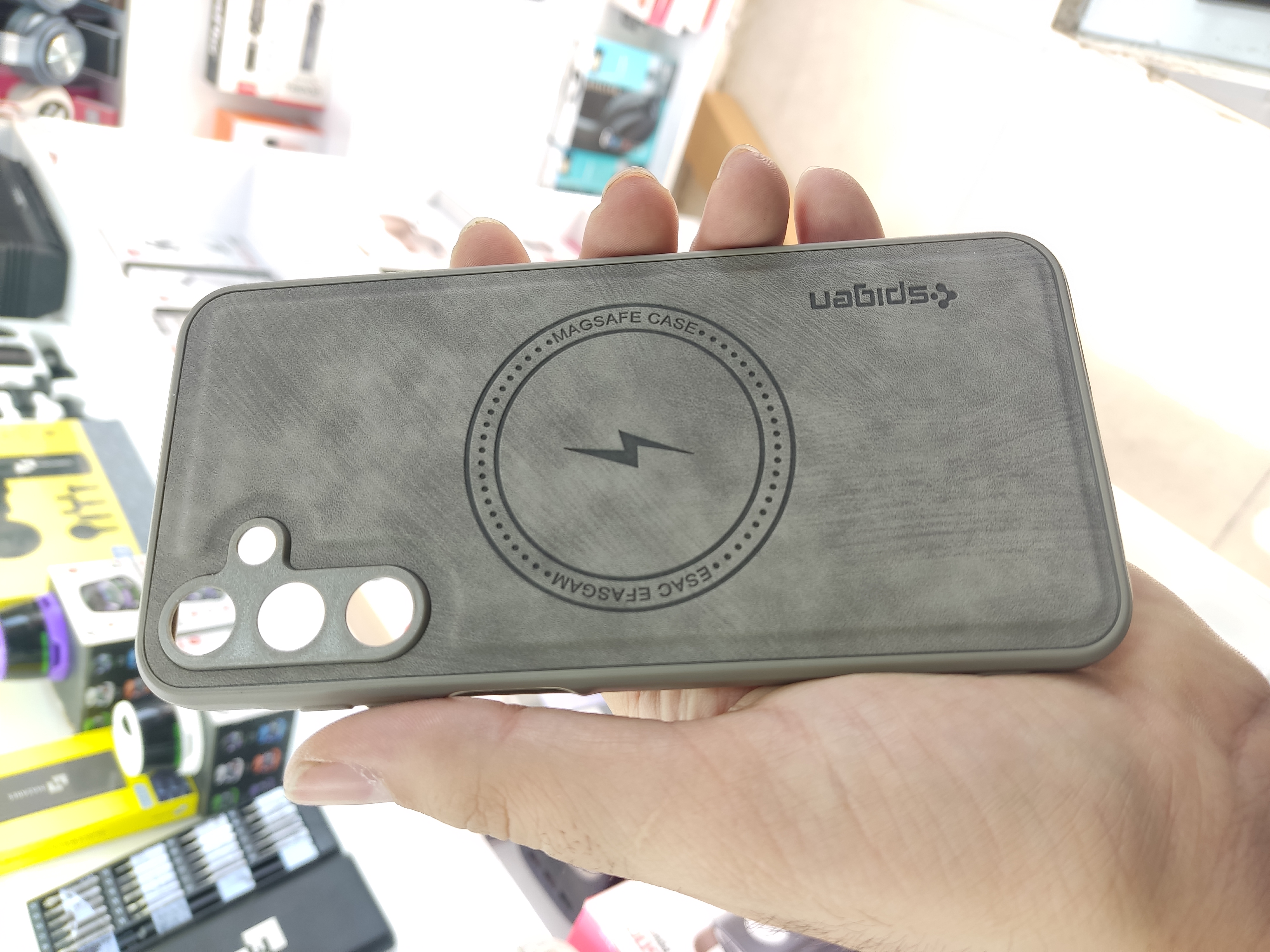 قاب Spigen جیر طرح مگ سیف محافظ لنزدار Samsung Galaxy A15 - طوسی