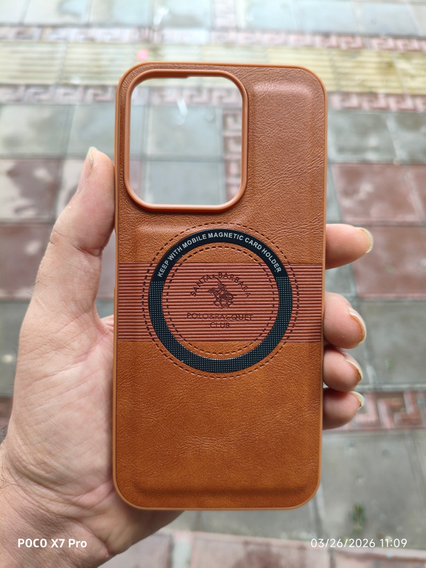قاب Santa Barbara چرمی مگسیف فعال گوشی Xiaomi Redmi 15C / Poco C85 رنگ قهوه ای