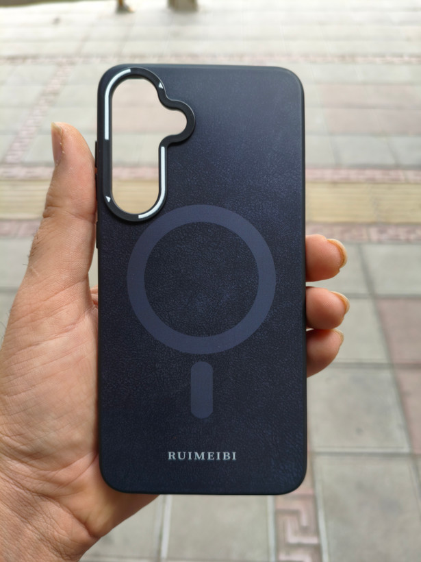 قاب Ruimeibi طرح مگ سیف لنز خطی Samsung Galaxy S25 FE - سرمه ای تیره