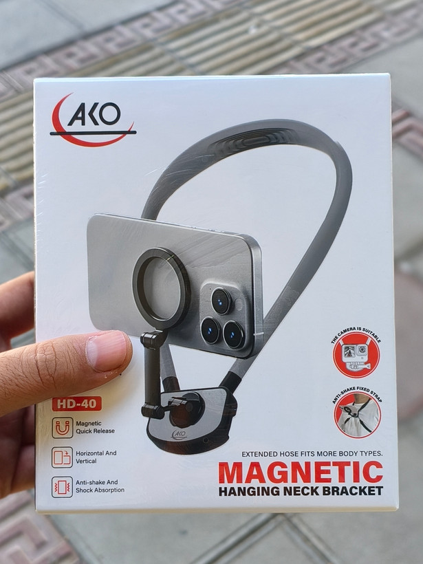 هولدر گردنی موبایل آکو مدل HD-40 نگهدارنده مغناطیسی ضد لرزش مناسب فیلمبرداری و ولاگ