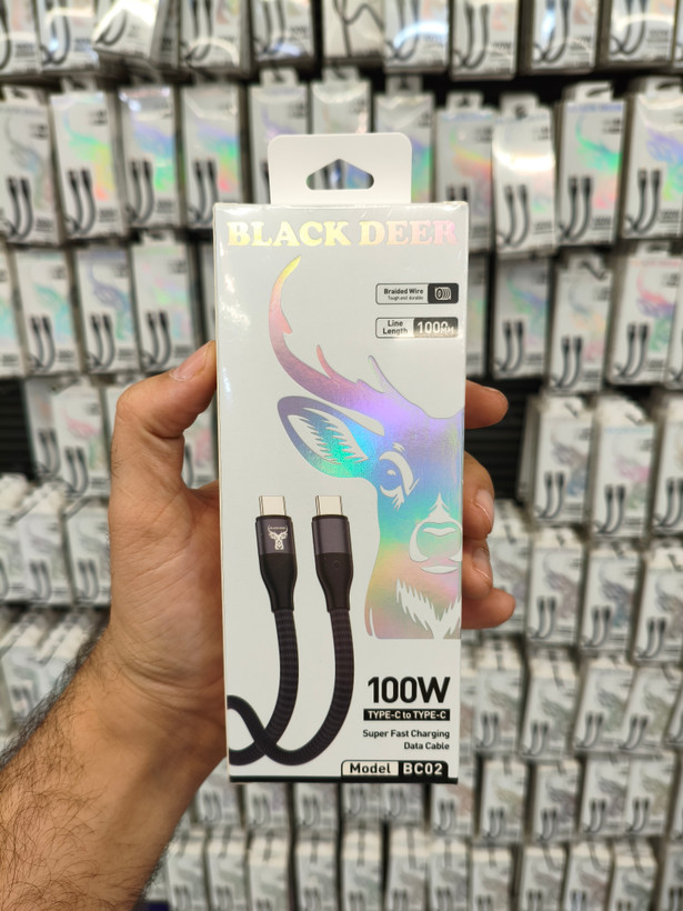 کابل شارژ دو سر type c مدل BC02 100W برند black deer (100% ORG) با 6 ماه ضمانت فروشگاه
