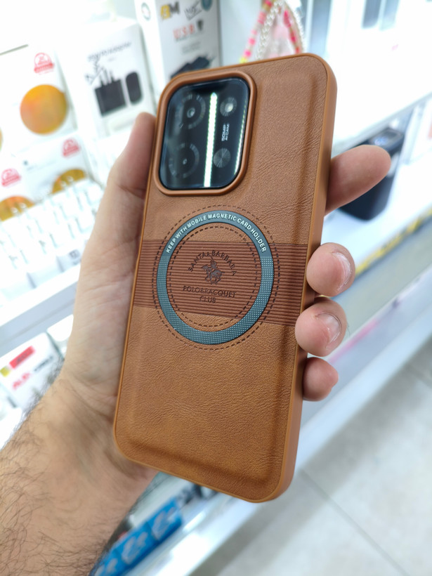 قاب Santa Barbara چرمی مگسیف فعال گوشی Xiaomi Redmi 15C / Poco C85 رنگ قهوه ای