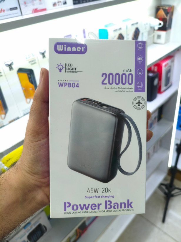 پاور بانک 45 وات ظرفیت 20 هزار برند winner مدل wpb04 دارای 6 ماه ضمانت فروشگاه