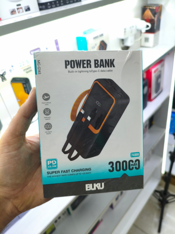 پاور بانک 30 هزار برند Buku خروجی 22.5 وات فست شارژ با 6 ماه گارانتی فروشگاه