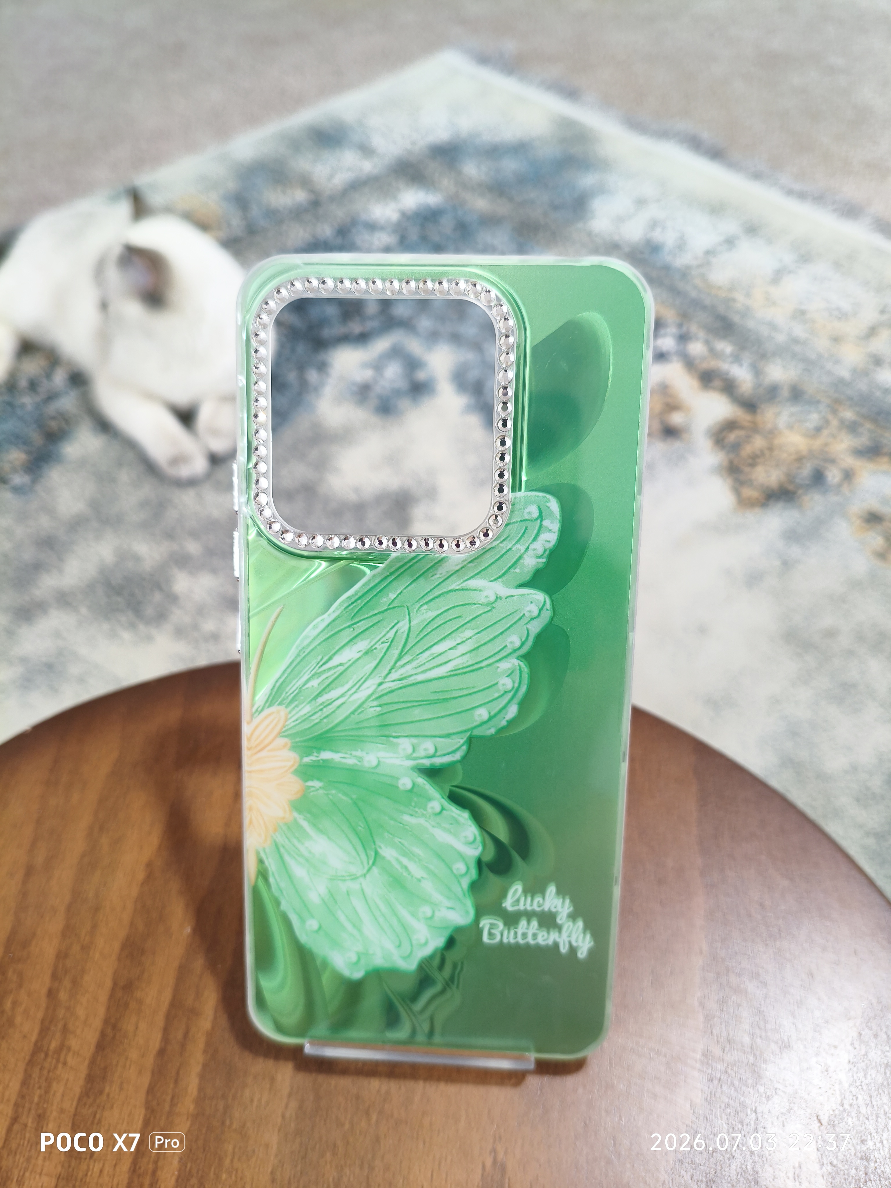 قاب دخترانه نگین‌دار لوکس طرح پروانه مگ‌سیف Xiaomi Redmi Note 14 4g | رنگ سبز