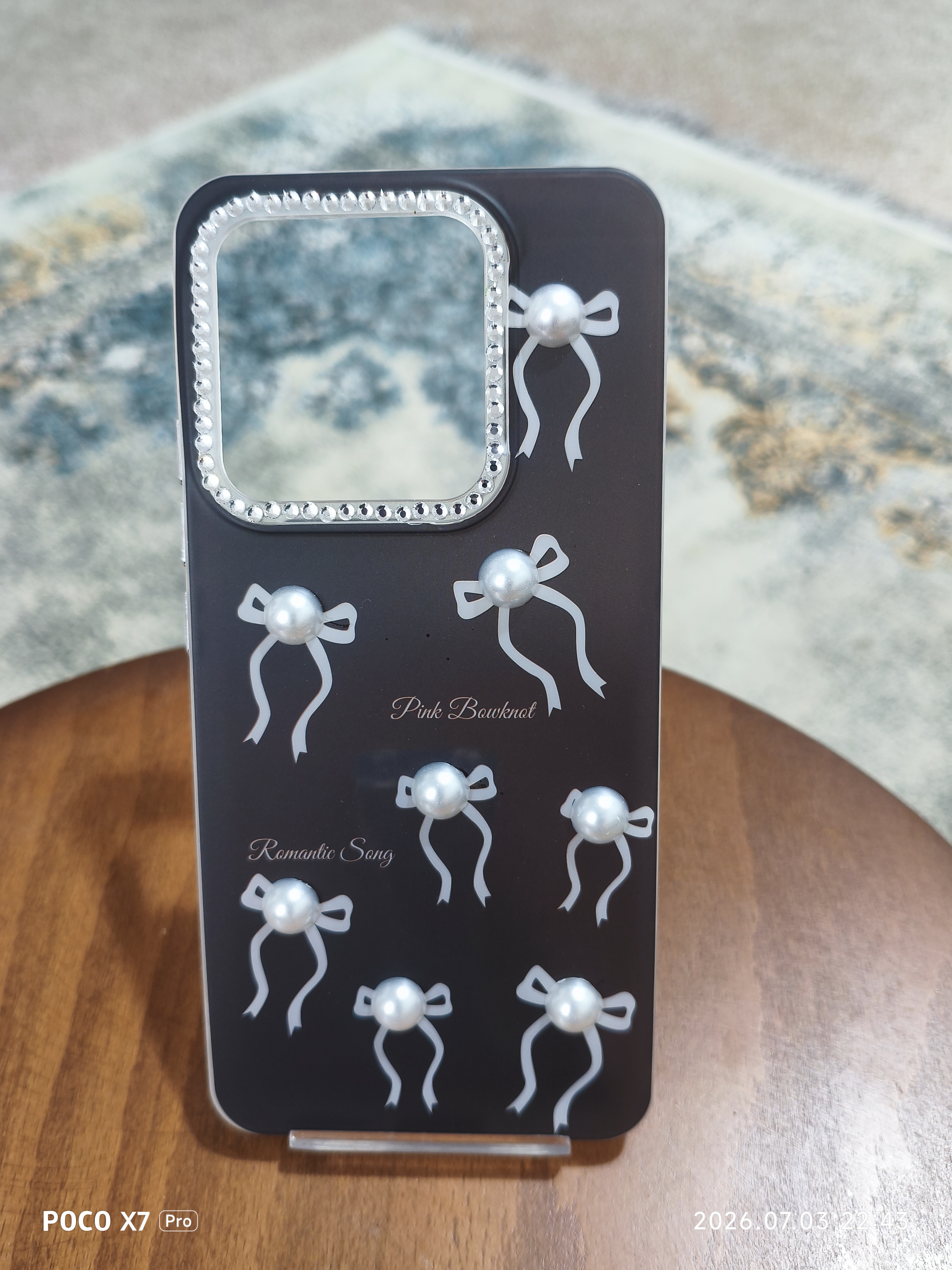 قاب فانتزی دخترانه طرح پاپیون گوشی Xiaomi Redmi Note 14 4g | دوربین نگین‌دار رنگ مشکی