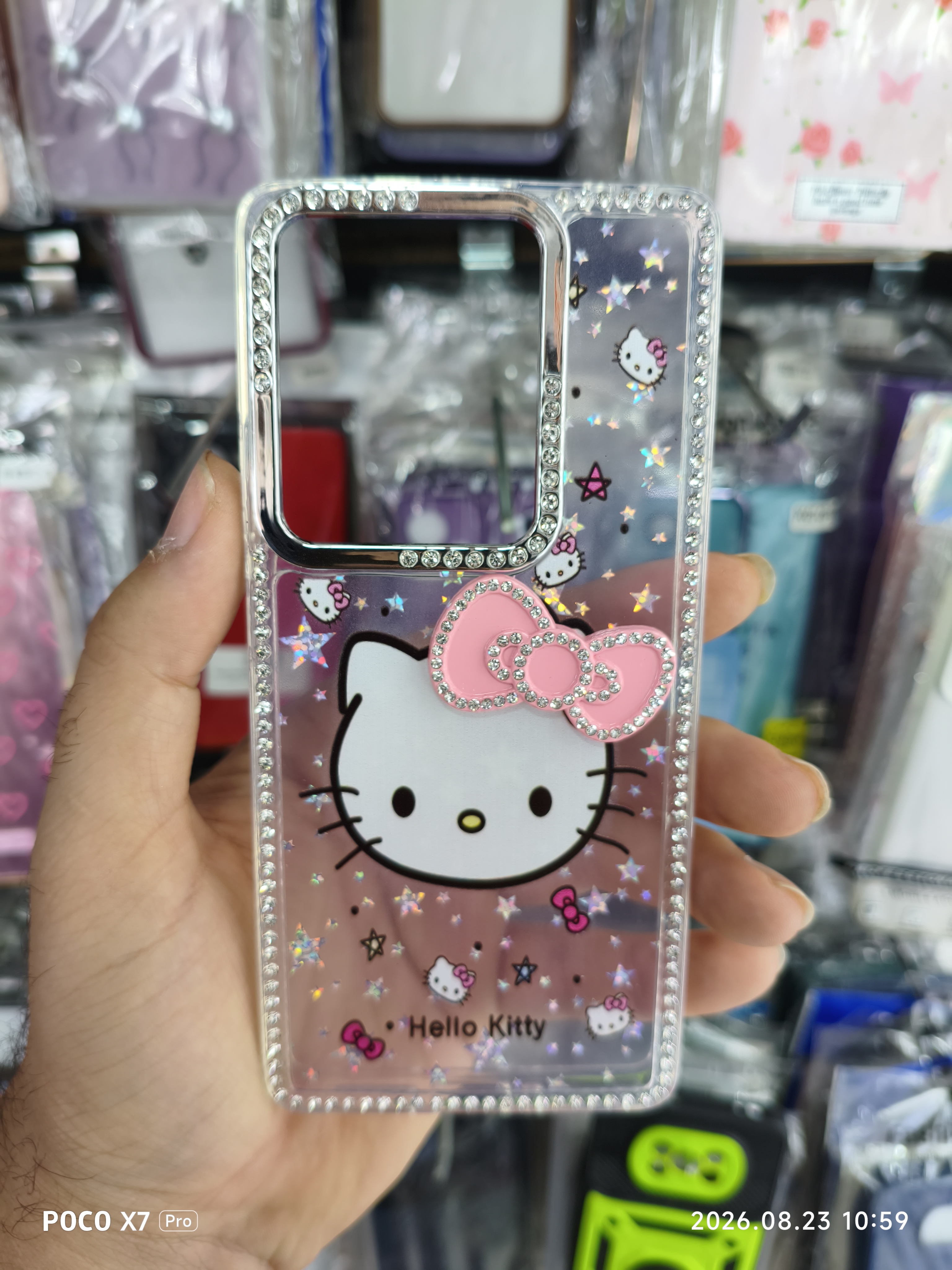 قاب گوشی Redmi Note 13 pro 4g شیائومی مدل فانتزی هلو کیتی نگین دار رنگ صورتی