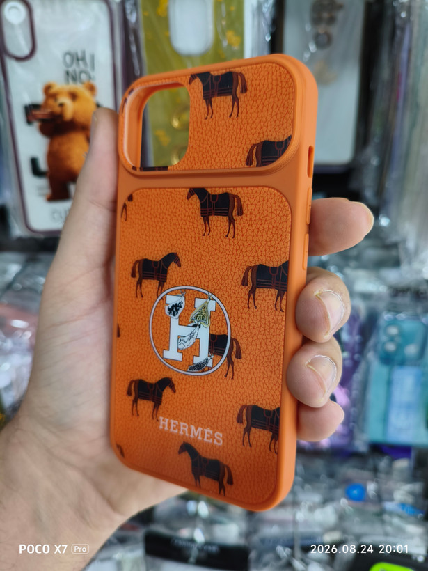 قاب iphone 13 / iphone 14 طرح هرمس Hermes | قاب لوکس و خاص نارنجی