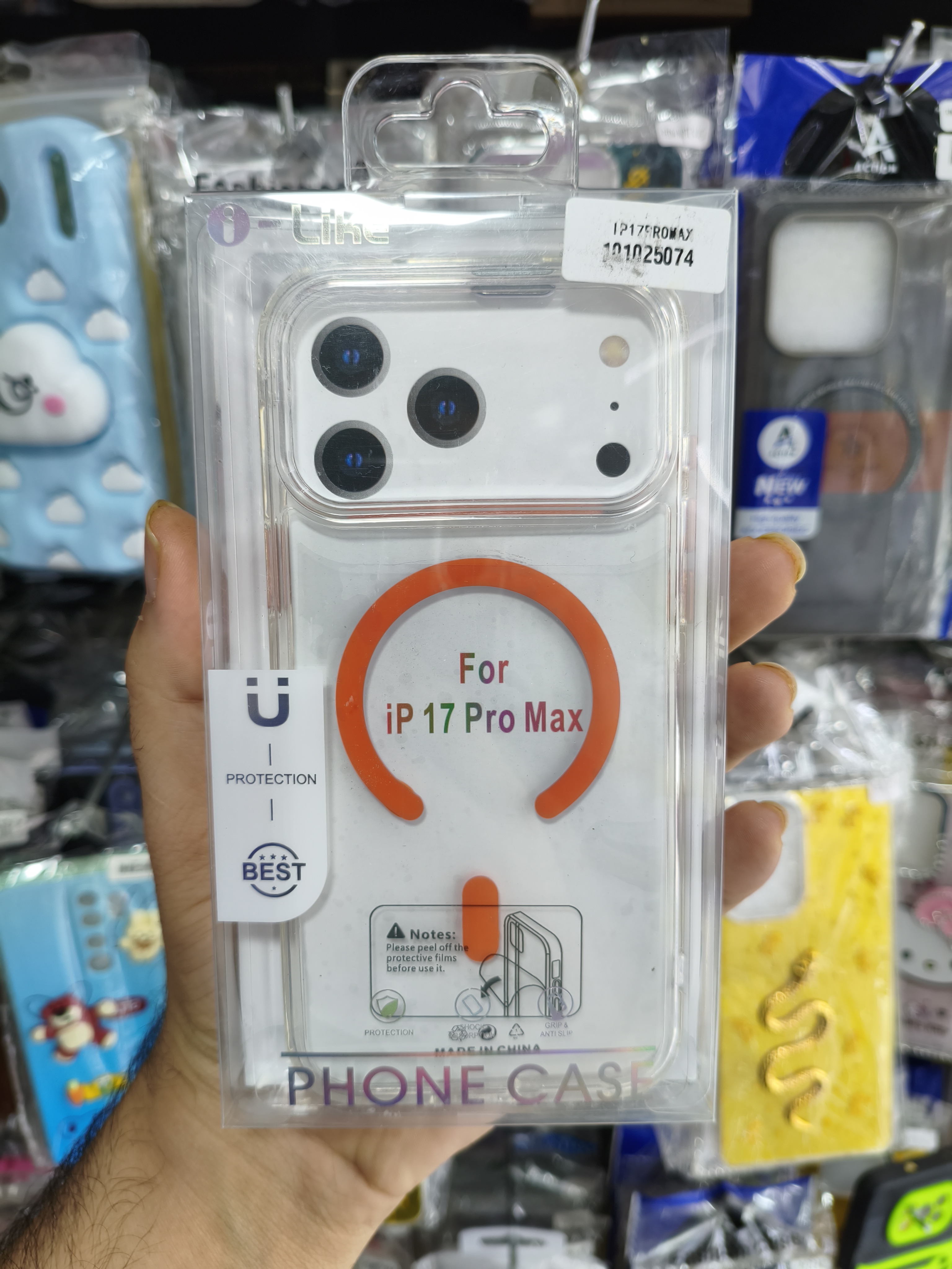قاب iPhone 17 pro max 100% ORG شفاف مگ سیف فعال نارنجی