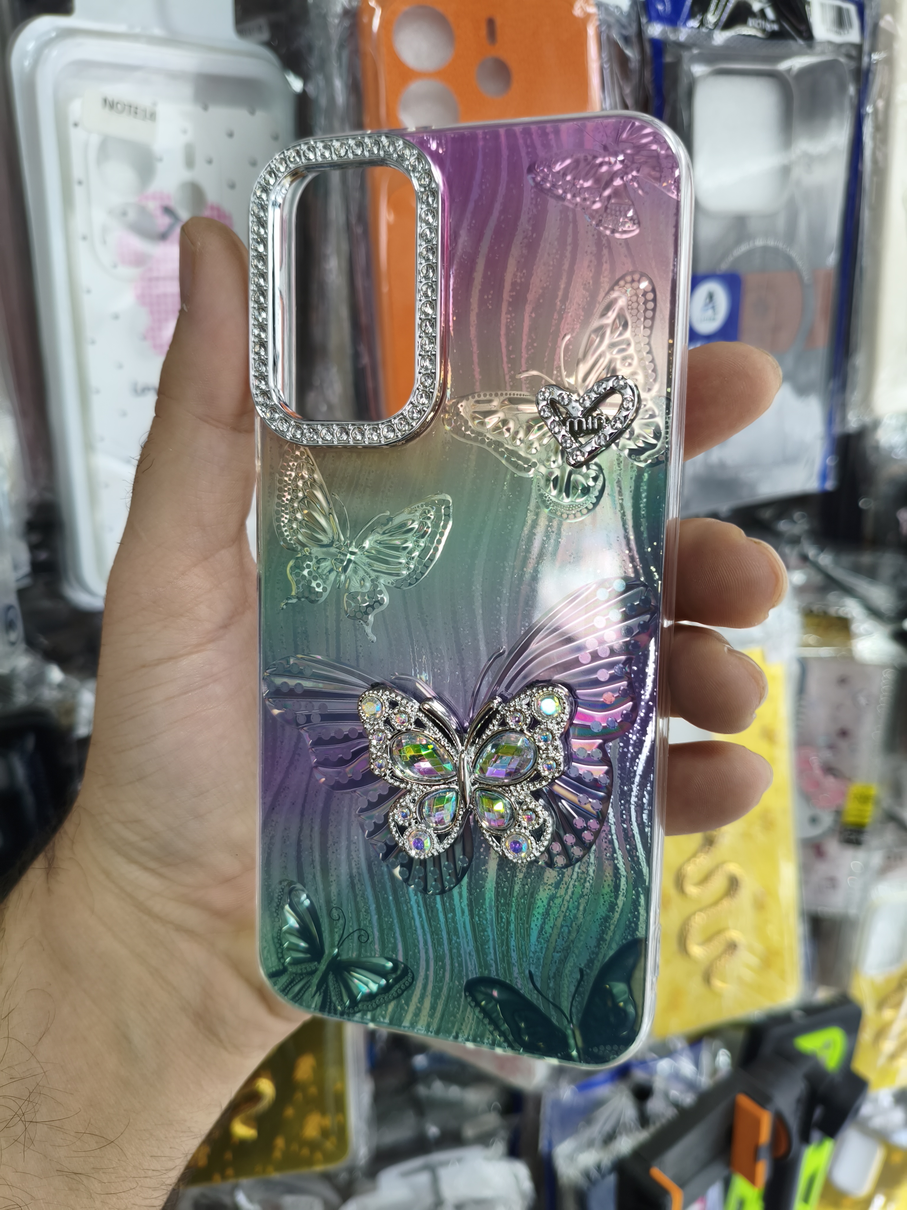 قاب گوشی Samsung A14 طرح پروانه نگین‌دار چند رنگ